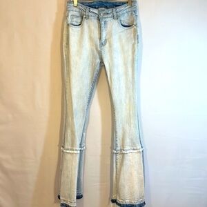 Litz Womens Jeans Blue Denim Sz 26 High Waist Flare Leg Raw Hem 70s Hippie Boho